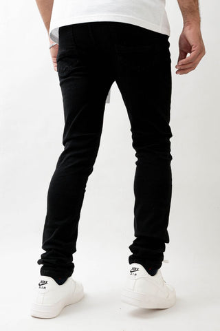 DZTR SUPER STRETCH SKINNY DENIM - JET BLACK RIPS