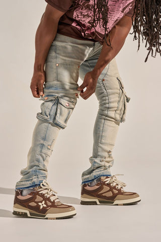 PHEELINGS "24/7" STACK CARGO DENIM (BLUE WASH)