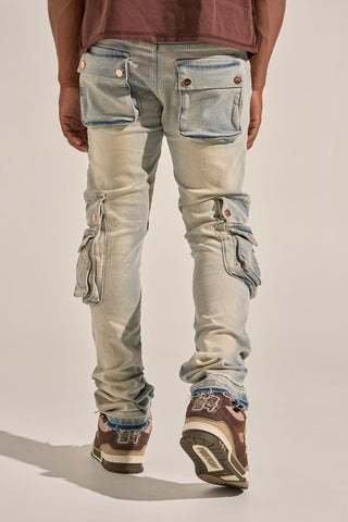 PHEELINGS "24/7" STACK CARGO DENIM (BLUE WASH)