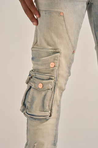 PHEELINGS "24/7" STACK CARGO DENIM (BLUE WASH)
