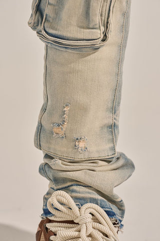 PHEELINGS "24/7" STACK CARGO DENIM (BLUE WASH)