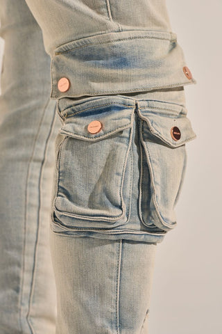 PHEELINGS "24/7" STACK CARGO DENIM (BLUE WASH)