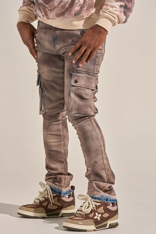 PHEELINGS "BUILT TO HEAL" CARGO STACK DENIM (FADED MAROON)