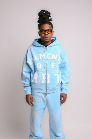 Elements of Art "Cluster" Zip Hoodie-Light Blue