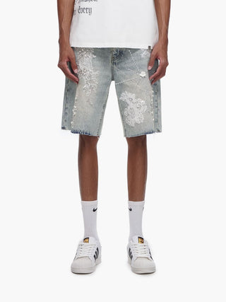 Trnchs STITCHED denim Shorts (Light Blue Wash)