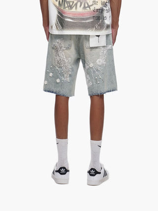 Trnchs STITCHED denim Shorts (Light Blue Wash)