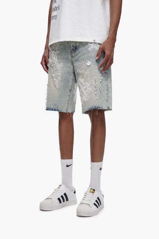 Trnchs STITCHED denim Shorts (Light Blue Wash)