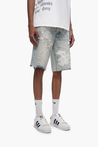 Trnchs STITCHED denim Shorts (Light Blue Wash)
