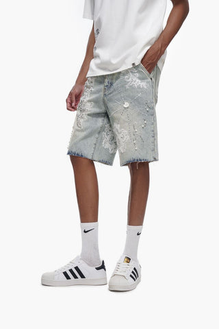 Trnchs STITCHED denim Shorts (Light Blue Wash)