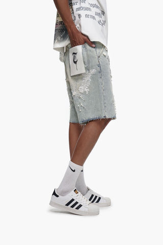 Trnchs STITCHED denim Shorts (Light Blue Wash)