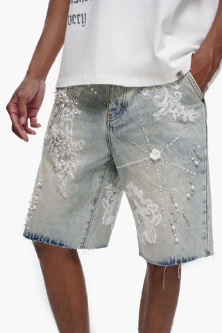 Trnchs STITCHED denim Shorts (Light Blue Wash)