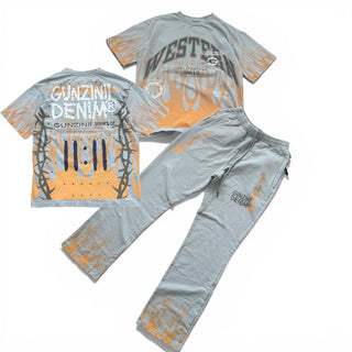 Gunzinii short sleeve jogger set (Light Grey)