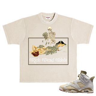 RICH DEAD IDOLS "THE AFTERLIFE IS THE AFTERPARTY" T-SHIRT TAN OLIVE