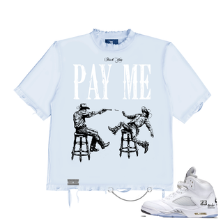 November Reine "WE PLAY FOR KEEPS" HAND SHREDDED LUXURY HEAVYWEIGHT TEE (LIGHT BLUE)