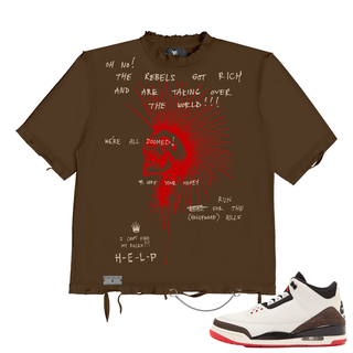 November Reine "RICH REBELS" HAND SHREDDED LUXURY HEAVYWEIGHT TEE (BROWN)