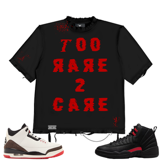 November Reine "TOO RARE 2 CARE" HAND SHREDDED LUXURY HEAVYWEIGHT TEE (BLACK/RED)