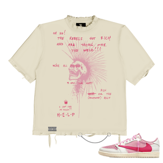 November Reine "RICH REBELS" HAND SHREDDED LUXURY HEAVYWEIGHT TEE (TAN PINK)