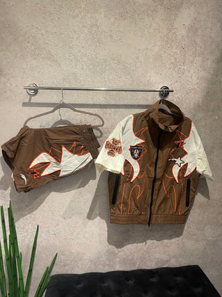 Crafted fashion nylon set (Brown)