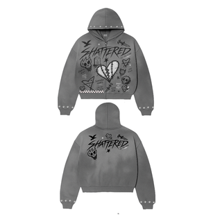 Shattered Hearts DOODLE HOODIE GRAY