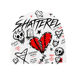 Shattered Hearts WHITE DOODLE BEANIE