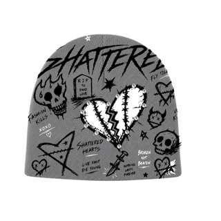 Shattered Hearts GRAY DOODLE BEANIE