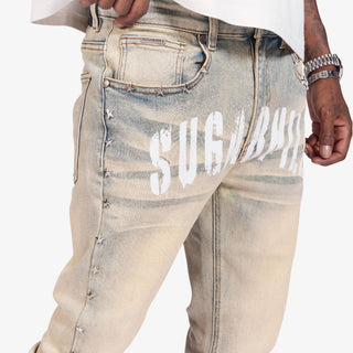 Sugarhill  "DALLAS" STACKED JEANS (WHEAT FADE)