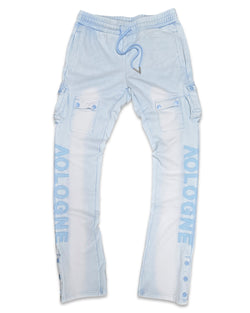AOLOGNE STAND ALONE WASH STACKED CARGO JOGGERS (POWDER BLUE)