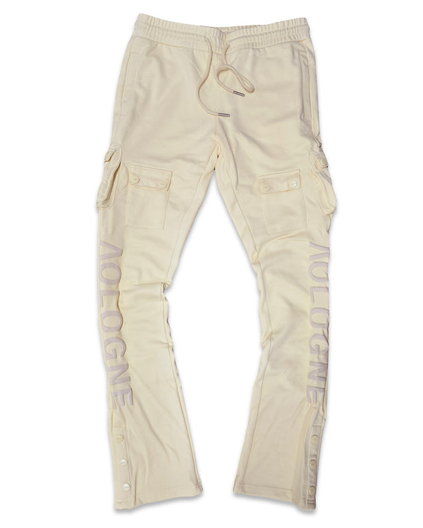 AOLOGNE STAND ALONE WASH STACKED CARGO JOGGERS (CREAM)