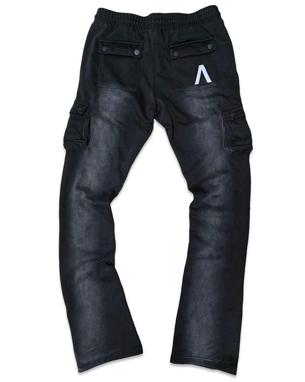 AOLOGNE STAND ALONE WASH STACKED CARGO JOGGERS (BLACK WASH)