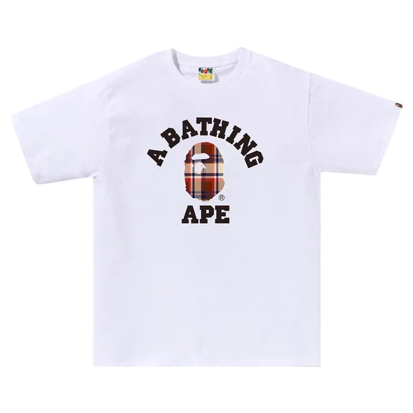 A Bathing Ape BAPE Check College Tee (White/Red)