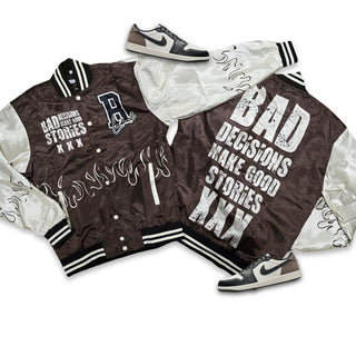 RETRO LABEL BAD DECISIONS SATIN JACKET (RETRO 1 MOCHA'S LOW)