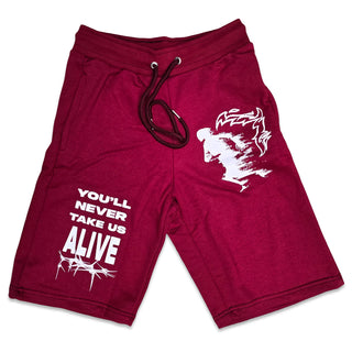 Retro Label ALIVE Shorts (Retro 1 Metallic Burgundy)