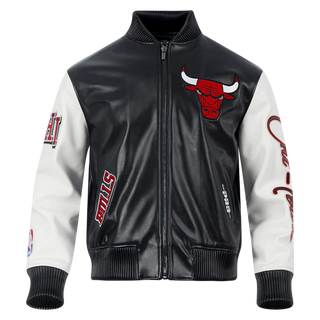 Pro Standard NBA CHICAGO BULLS CITY SIGNATURE MEN'S LEATHER VARSITY JACKET (Black)