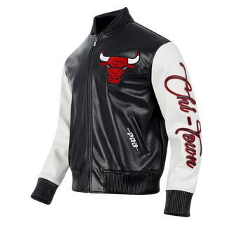 Pro Standard NBA CHICAGO BULLS CITY SIGNATURE MEN'S LEATHER VARSITY JACKET (Black)