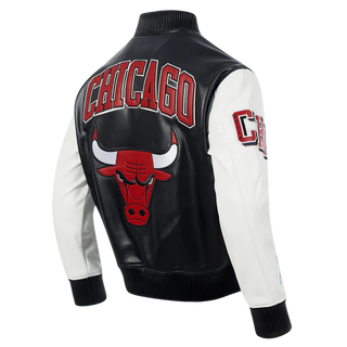 Pro Standard NBA CHICAGO BULLS CITY SIGNATURE MEN'S LEATHER VARSITY JACKET (Black)