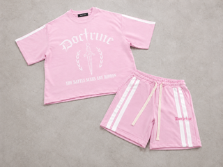Doctrine PRINTED DOUBLE STRIPE TEE & SHORTS (Pink)