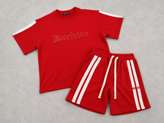 Doctrine PRINTED DOUBLE STRIPE TEE & SHORTS (Red)