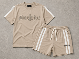 Doctrine PRINTED DOUBLE STRIPE TEE & SHORTS (Khaki)