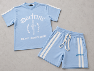Doctrine PRINTED DOUBLE STRIPE TEE & SHORTS (SKY BLUE)