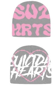 SUICIDAL HEARTS SUI HRTS BEANIES (GREY PINK)