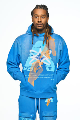 AOLOGNE NEVER ALONE BLUE HOODIE (BLUE)