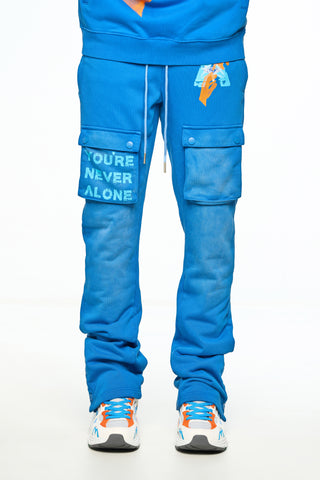 AOLOGNE NEVER ALONE NAVY STACK JOGGERS (BLUE)