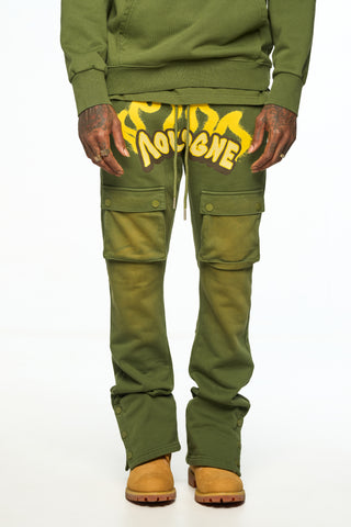 AOLOGNE LEAVE ME AOLOGNE OLIVE STACK JOGGERS (OLIVE)