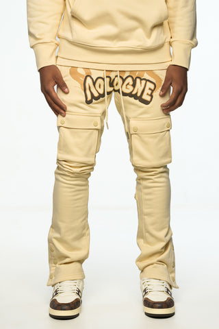 AOLOGNE LEAVE ME AOLOGNE CREAM STACK JOGGERS (CREAM)