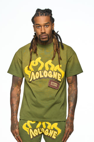 AOLOGNE LEAVE ME AOLOGNE OLIVE SS TEE (OLIVE)