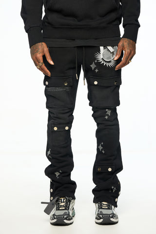 AOLOGNE LONELY WORLD BLACK STACK JOGGERS (BLACK)