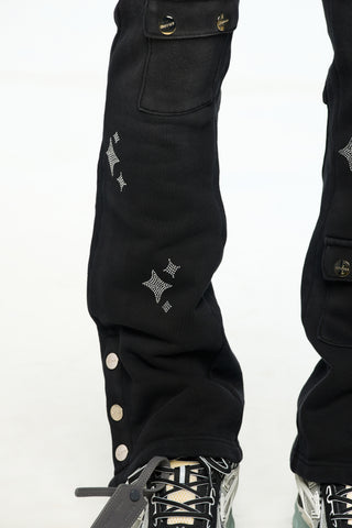 AOLOGNE LONELY WORLD BLACK STACK JOGGERS (BLACK)