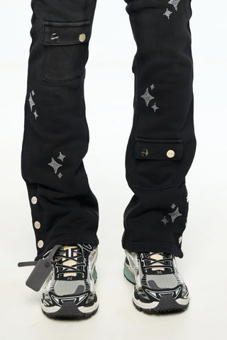 AOLOGNE LONELY WORLD BLACK STACK JOGGERS (BLACK)