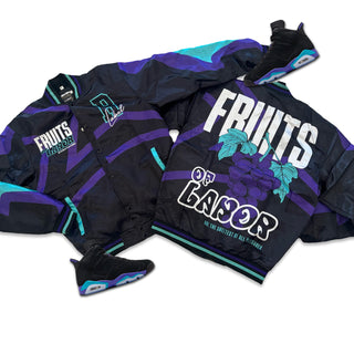 RETRO LABEL FRUITS OF LABOR SATIN JACKET (RETRO 6 AQUA)