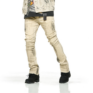 PHEELINGS NEW EMOTIONS EMBOSSED FLARE STACK DENIM (LIGHT GREY BLACK OVERDYE)